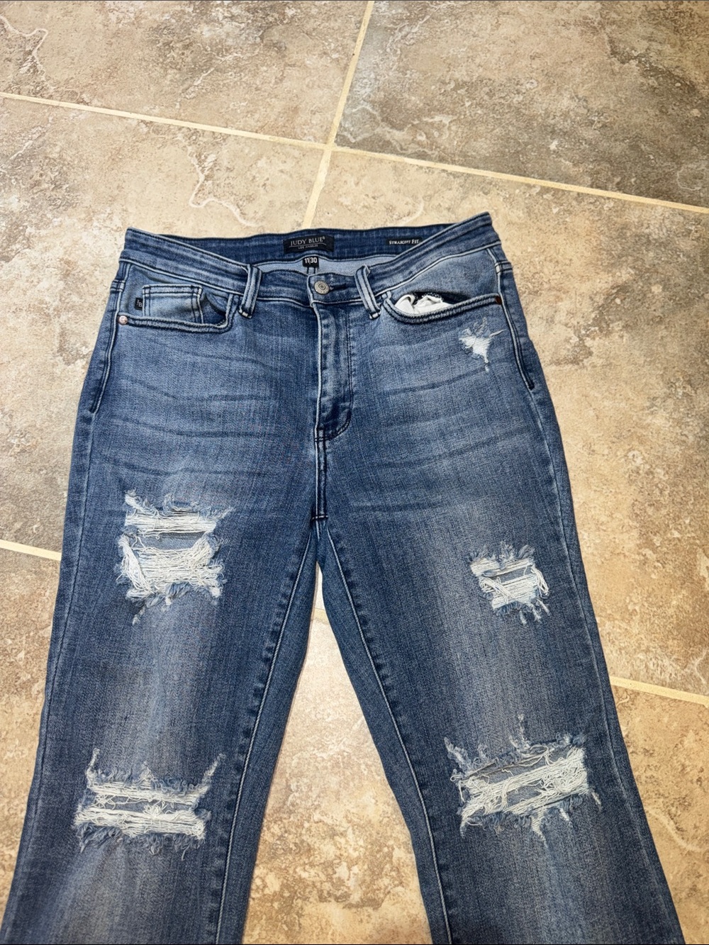 Judy Blue Distressed Dark Blue Flare Jeans - Picture 2 of 4